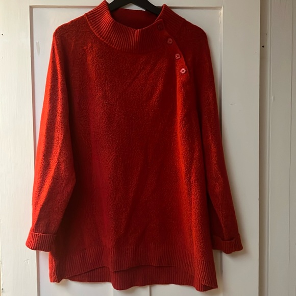Talbots Plus Red Long Sleeved Women's Tunic Button Neck Sweater L - Picture 1 of 4